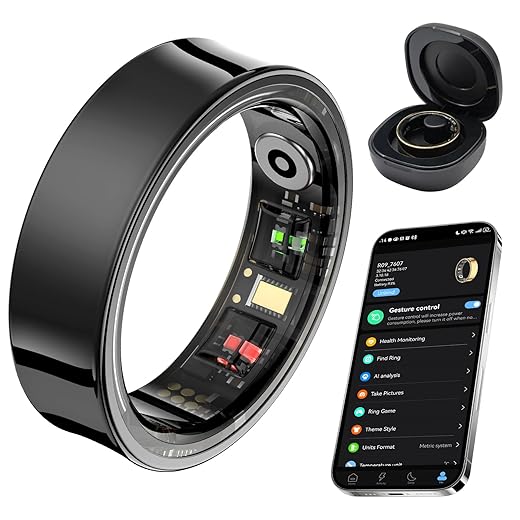 Smart Ring for Women Men, Fitness Tracker Ring with Body Temperature, Heart Rate, Blood Oxygen, Sleep Monitor, Calories, No Subscription Fee, IP68 Waterproof for iPhone & Android (Black, #8)