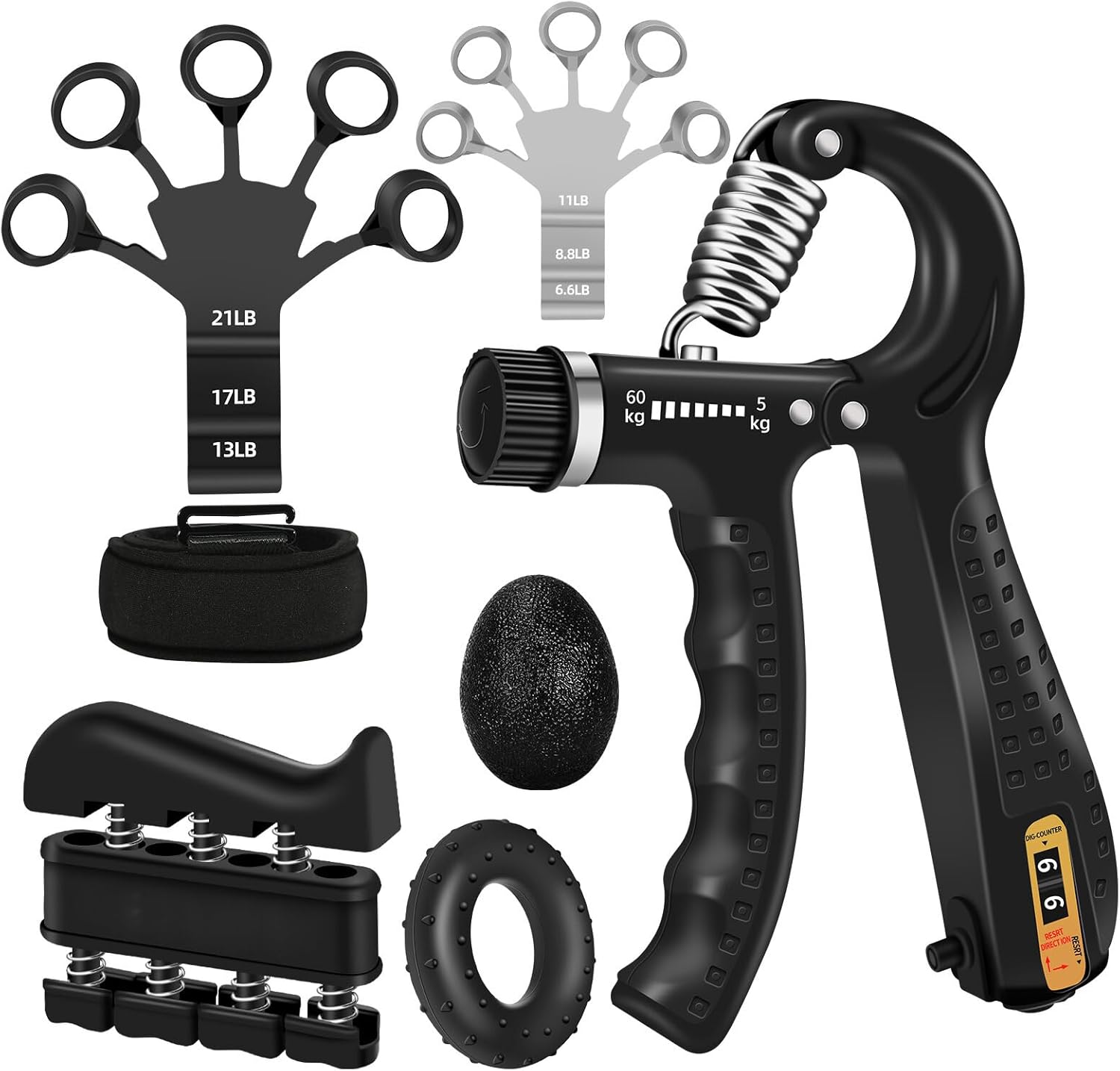 5PCS Grip Strength Trainer Kit with Adjustable Hand and Forearm Gripper, Hand Extension Exerciser, Finger Exerciser, Grip Ring & Stress Relief Grip Ball for Muscle Building and Injury Recover 5PCS Grip Strength Trainer Kit with Adjustable Hand and Forearm Gripper, Hand Extension Exerciser, Finger Exerciser, Grip Ring & Stress Relief Grip Ball for Muscle Building and Injury Recover