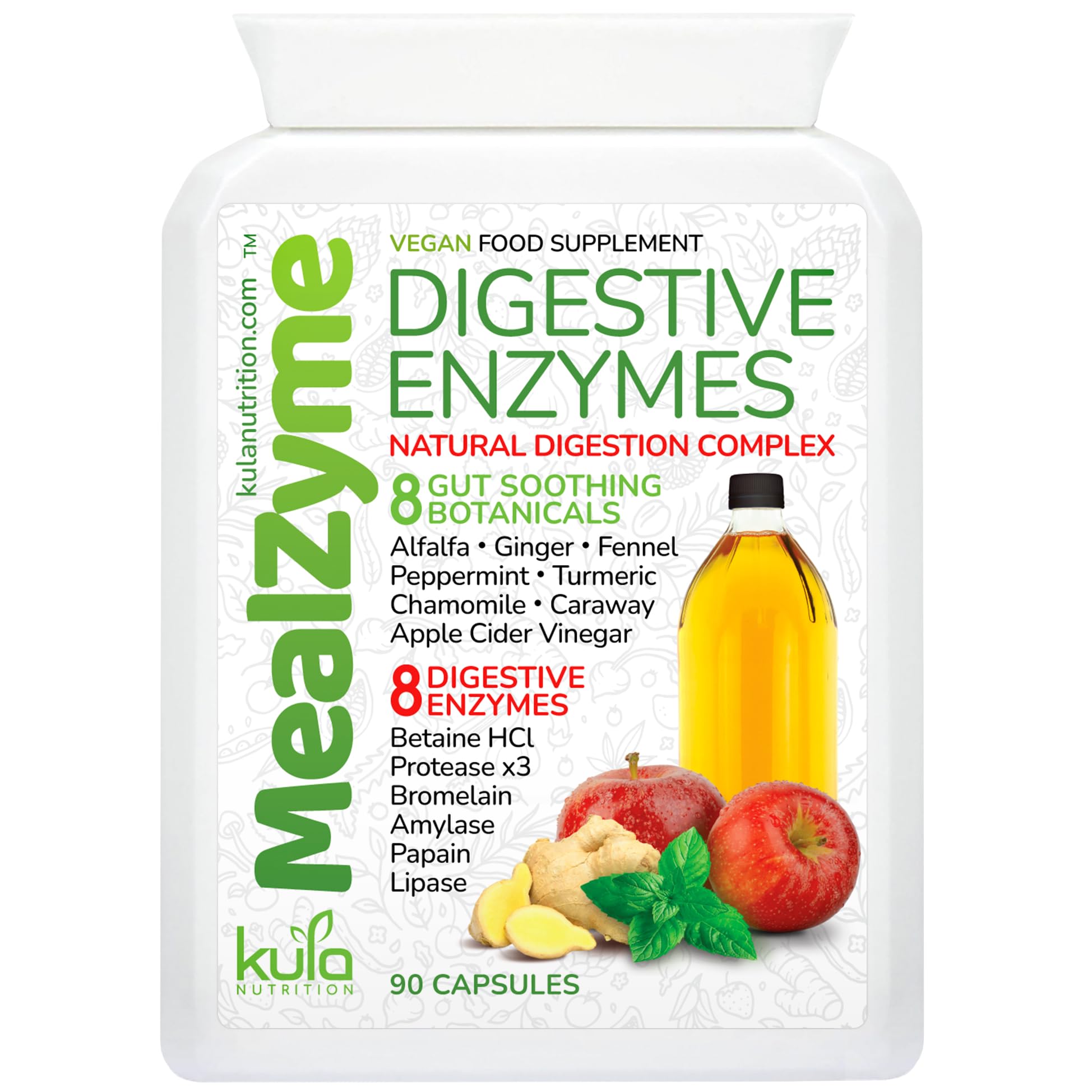 MealZyme - Digestive Enzyme Supplement - 8 Plant Based Complex with Bromelain, Betain HCL, Amylase, Protease, Lipase, Papain and Peppermint for Fast Indigestion and Bloating Relief - 90 Vegan Capsules