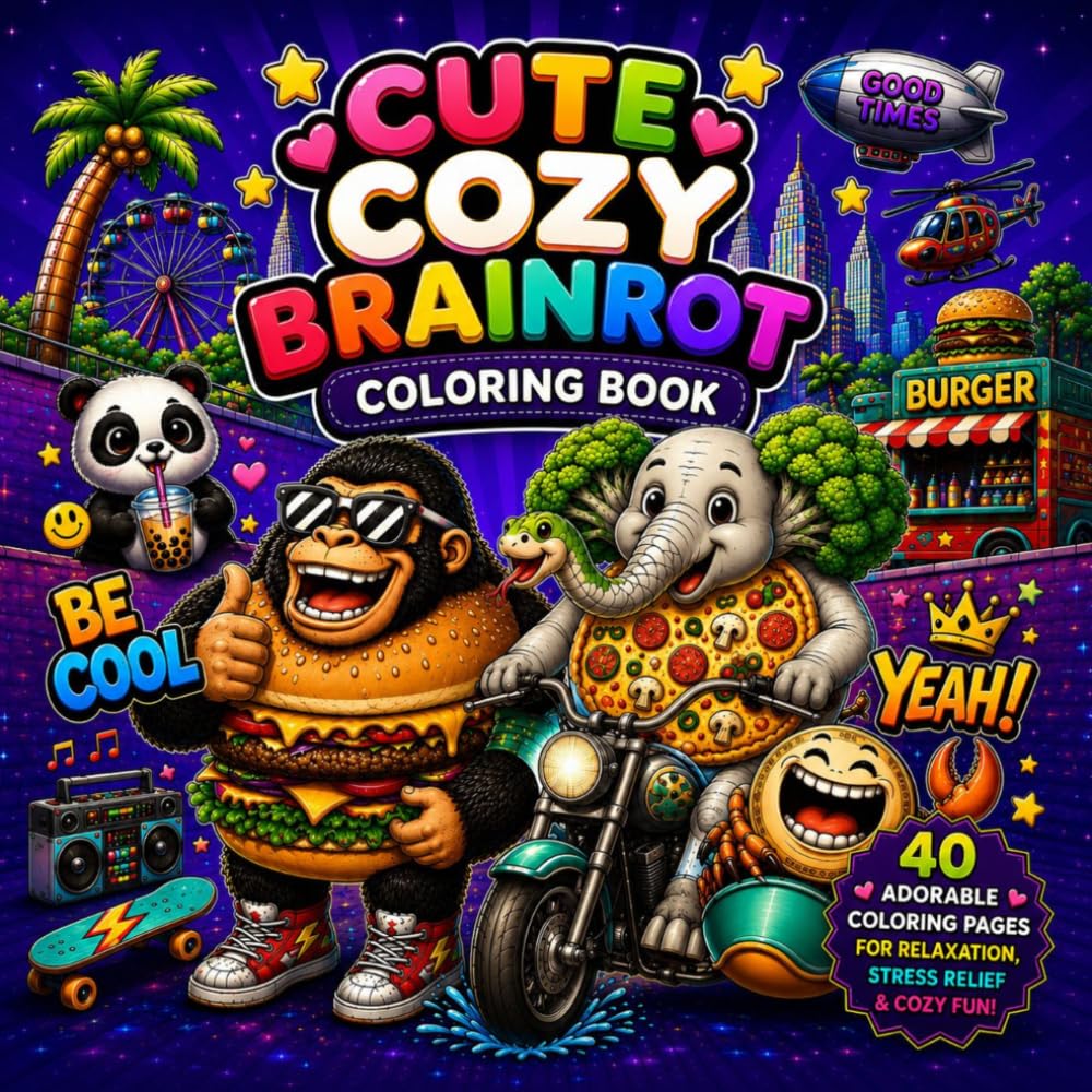Cute Cozy Brainrot Coloring Book: 40 Funny and Adorable Coloring Pages with Silly Animal-Food Hybrids, Cozy Chaos, and Relaxing Fun