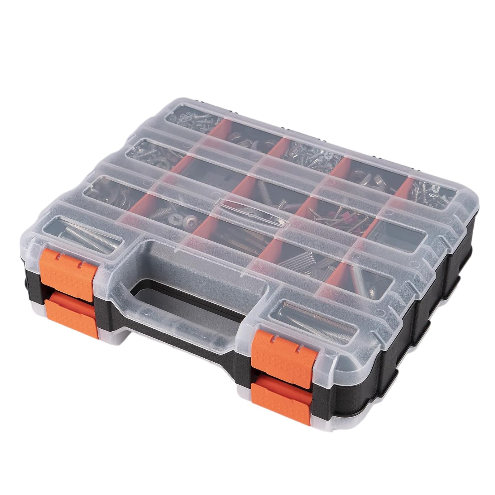 Tool - Caja de almacenamiento versátil con 34 separadores extraíbles y compartimentos personalizables, diseño frontal y trasero para un almacenamiento eficiente de piezas, ideal para talleres y