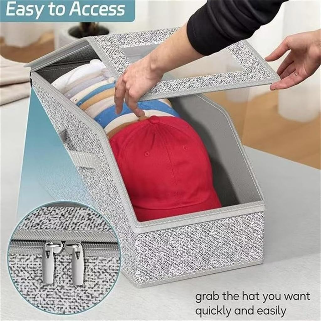 Dustproof Caps Storage Box with Lid Foldable Hat Organiser For Travel Home Use
