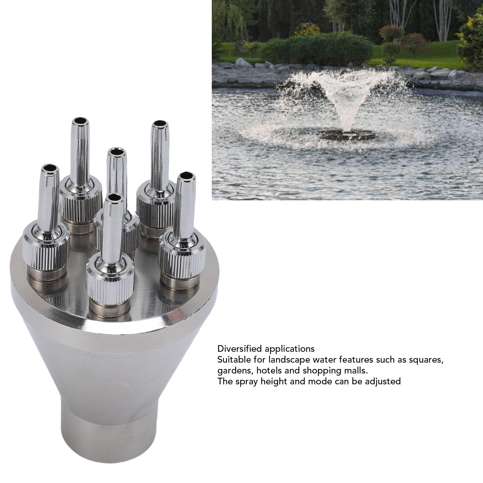 Water Fountain Nozzle, Sprinklers Multi Tube Brass Spray Head Crystal Ball for Garden Outdoor Pond Decorations, Stainless Steel Center Straight Nozzle Water Spray Sprinkler