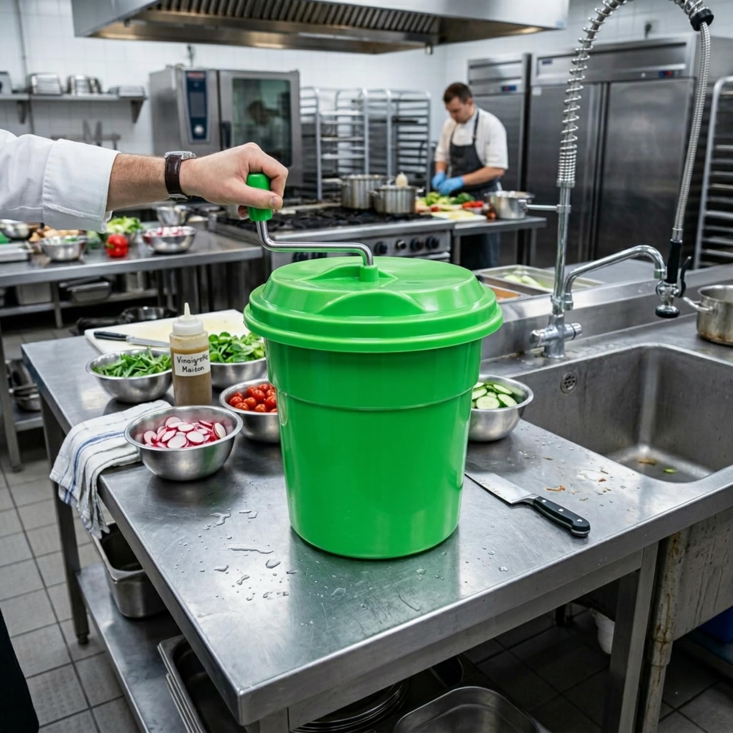 Centrifuga per insalata professionale 25 l, centrifuga manuale efficace, in plastica resistente, colore: verde, dimensioni 42 x 52 cm