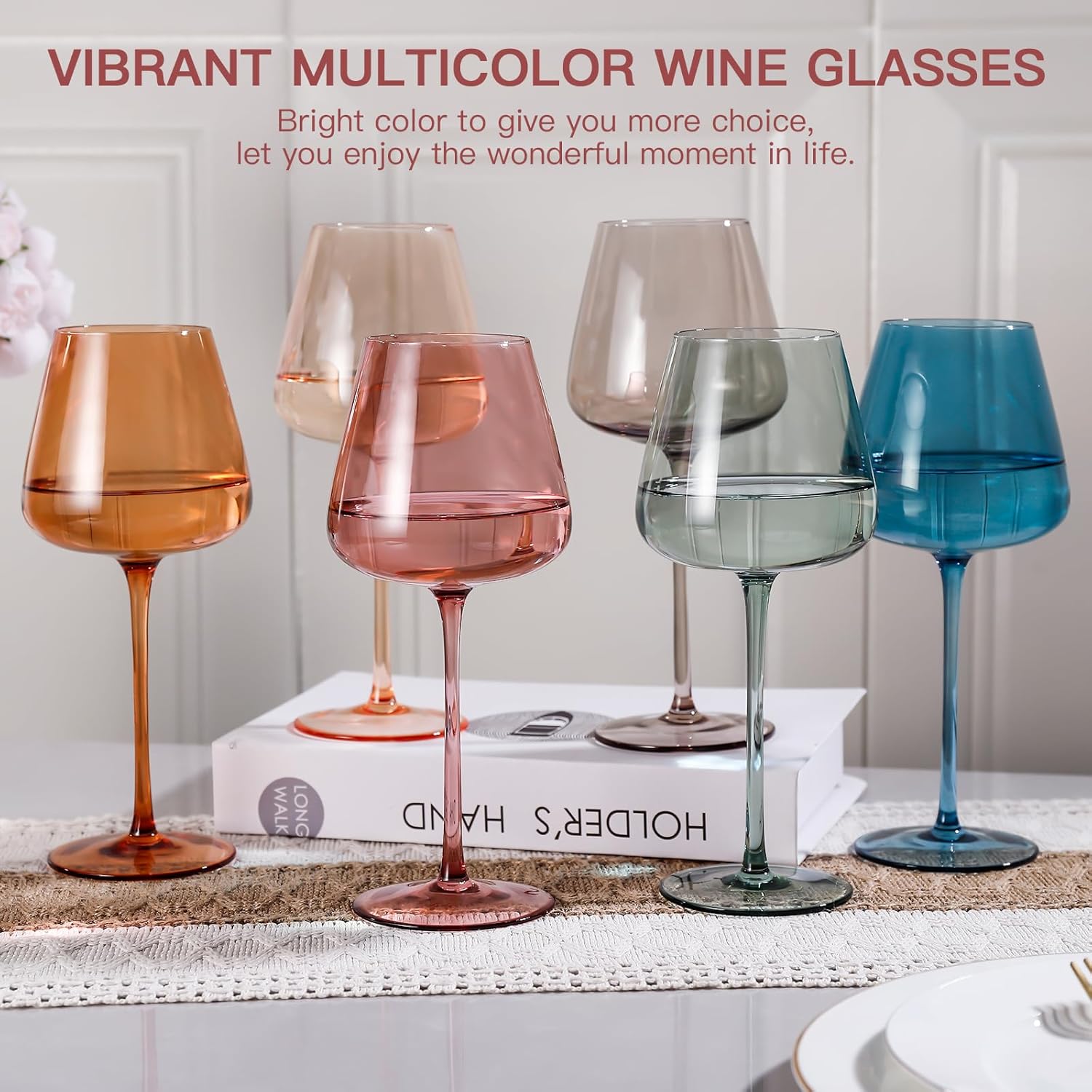 Colored Wine Glasses Set of 6, Hand Blown Large Colorful Wine Glass 18Oz, Lead-Free Premium Crystal Long Stem and Thanksgiving Wine Glass, Valentine's Day and New Year gifts - Image 7