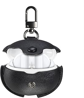 جراب متوافق مع هواوي فري بادز 4i، من جلد اصلي ومزود بسلسلة مفاتيح متوافقة مع هواوي فري بادز 4i - اسود