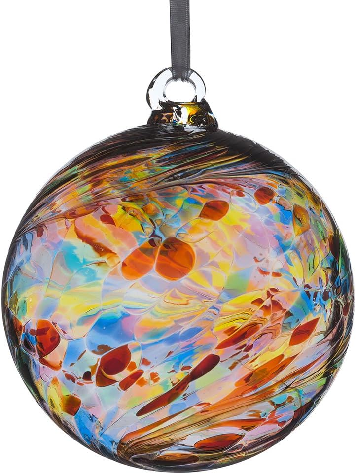 Sienna Glass 8cm Multi-Coloured Friendship Ball, Handcrafted Glass Ornament, Gift Boxed Hanging Decoration