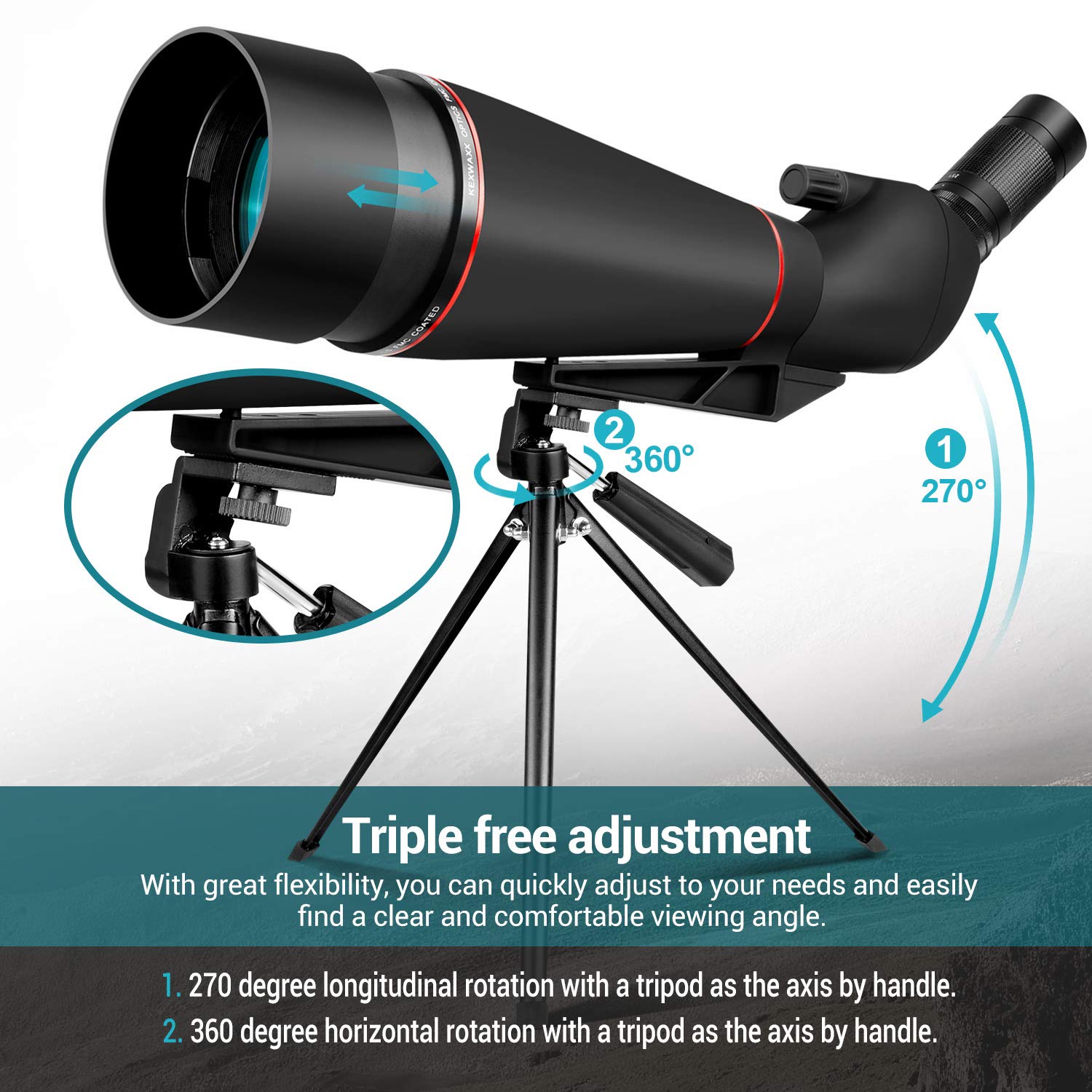 Spektive 25-75X 100MM IPX7 Wasserdicht BAK4 Prisma Stativ Handy Adapter Schwarz