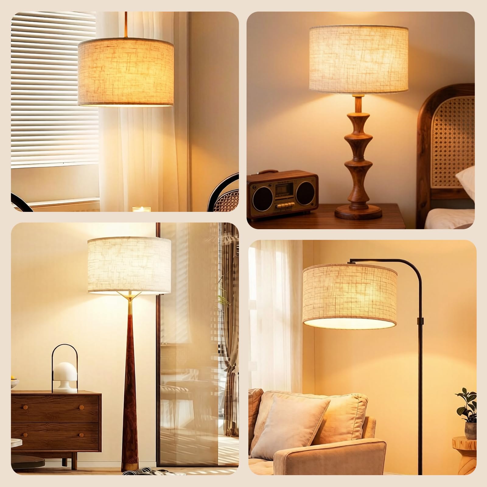 Grand abat-jour tambour beige pour lampadaires, 40,6 cm de haut x 40,6 cm de bas x 25,4 cm de haut, abat-jour de rechange en lin pour lampes de table, suspensions, lampes de chevet (araignée de 4,19