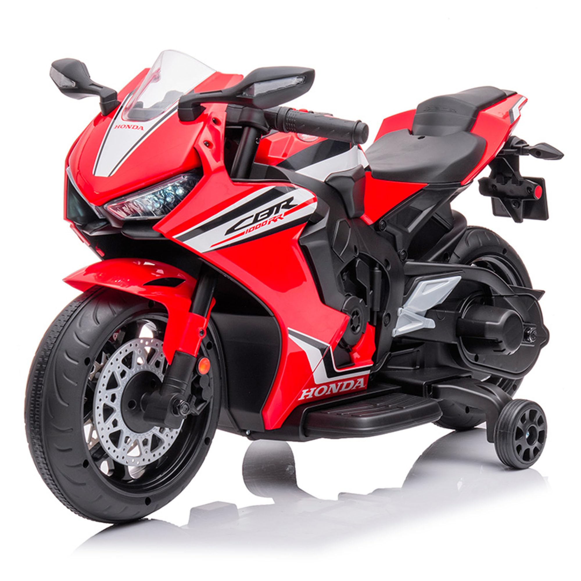 BabyCar Moto Elettrica Bambini Honda CBR 12V | Moto Elettrica Bambini 3-5 Anni con Luci, Suoni e Rotelle Stabilizzatrici | Batteria 12V 3,5Ah, Motore 30W e Acceleratore a Pedale | Rosso