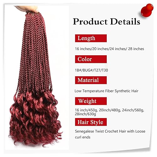 Miniatura 3 de Cabello senegalés con rizos de ganchillo para mujeres, 7 paquetes de cabello rizado francés para mujeres de 16 pulgadas, cabello de trenzas de