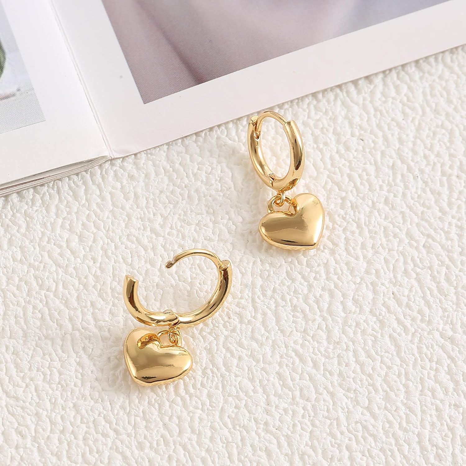 Trendy 14K Gold Plated Heart Drop Earrings for Women, Charm Lightweight 14K Gold Plated Love Heart Shaped Huggie Dangle Hoop Earrings Jewelry Gifts - Image 8