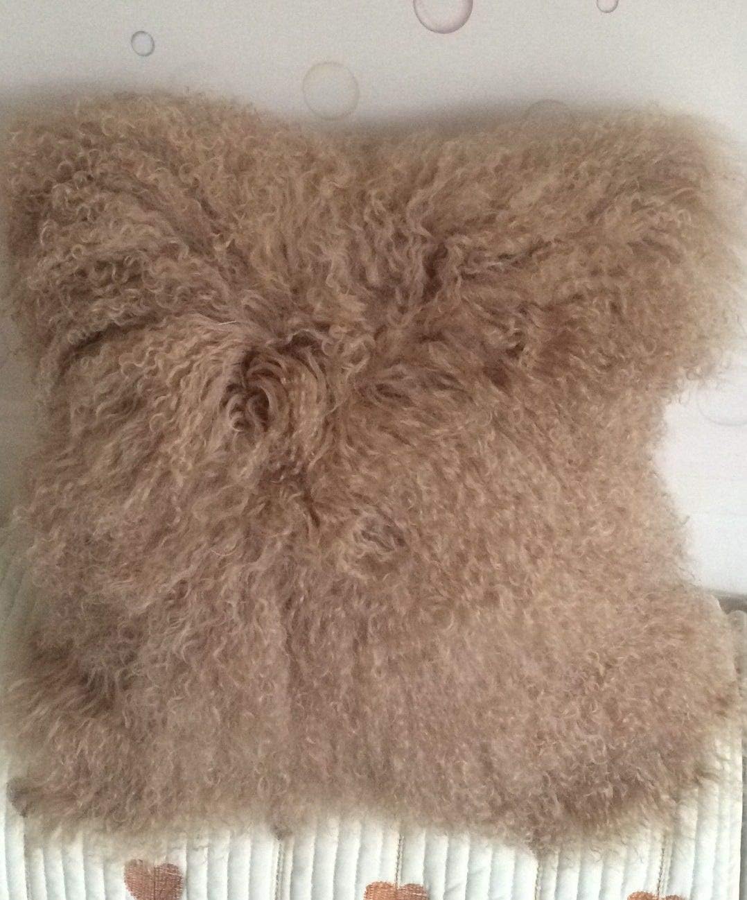 Seek4comfortable 20x20in Real 100% Tibetan Mongolian Lamb Sheepskin Wool Fur Super Soft Plush Leather Pillowcase Cushion Cover,Khaki