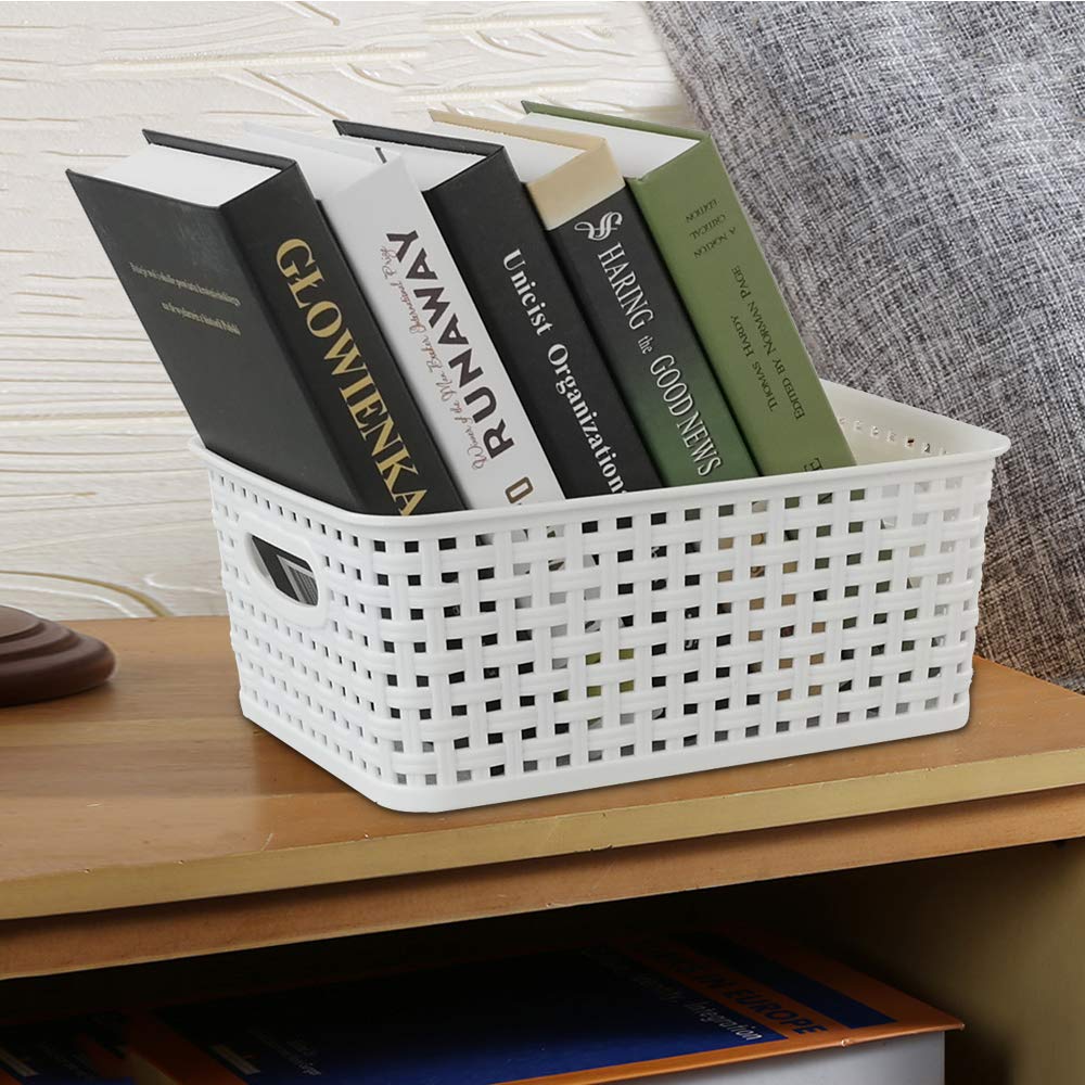 Xowine Set of 6 Plastic Storage Basket, White Kitchen Cupboard Storage Baskets - Image 4