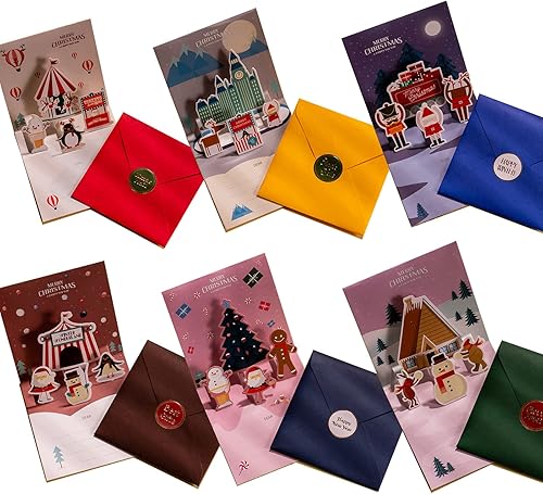 Miniatura 1 de Un juego de 6 tarjetas de Navidad en diferentes colores diseño creativo de dibujos animados 3D diseño creativo de dibujos animados felicitación de