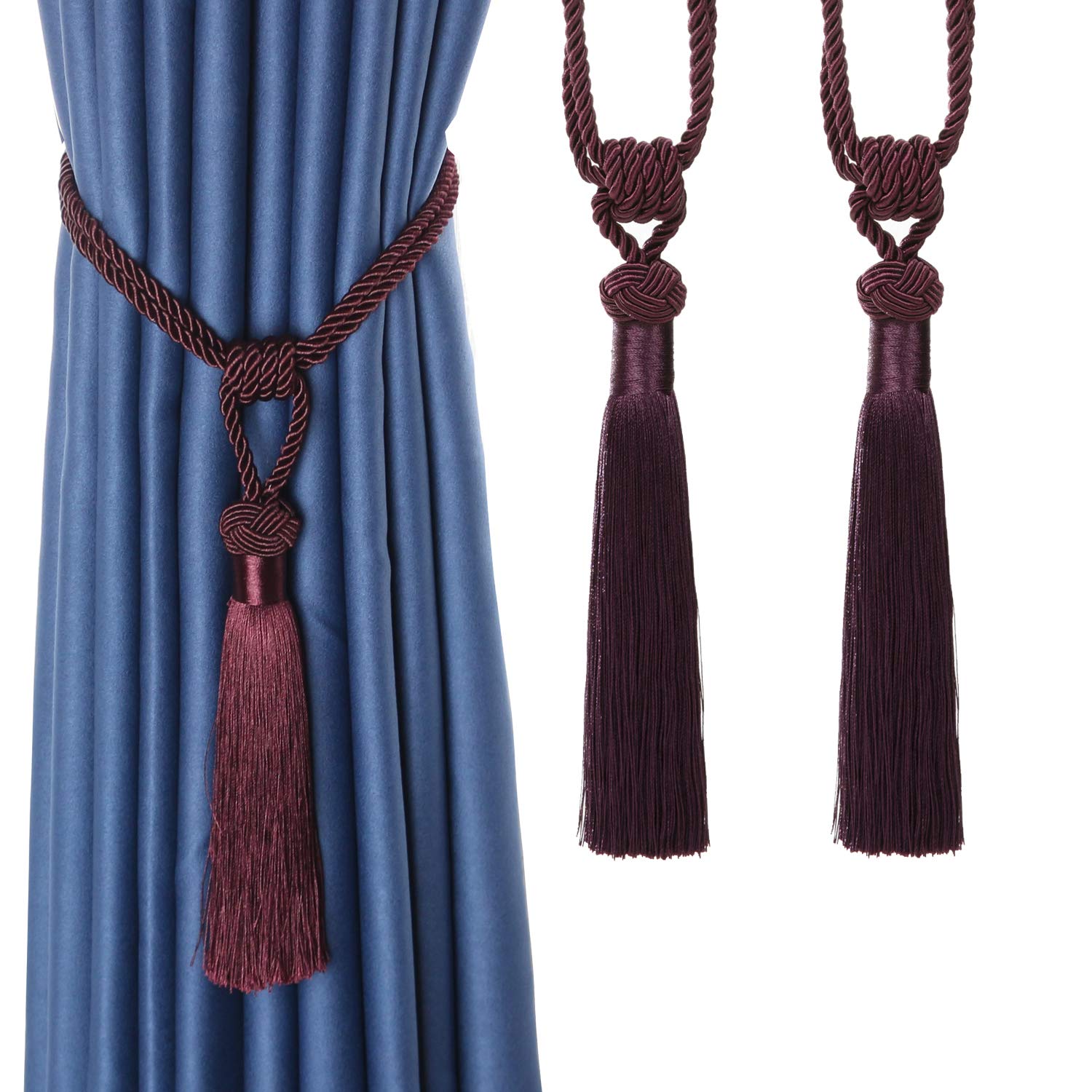 Tassel Curtain Tiebacks， Braided Rope Curtain Tiebacks Decorative Tassels Multicolor 2/4 Pcs(Pueple,2pcs)