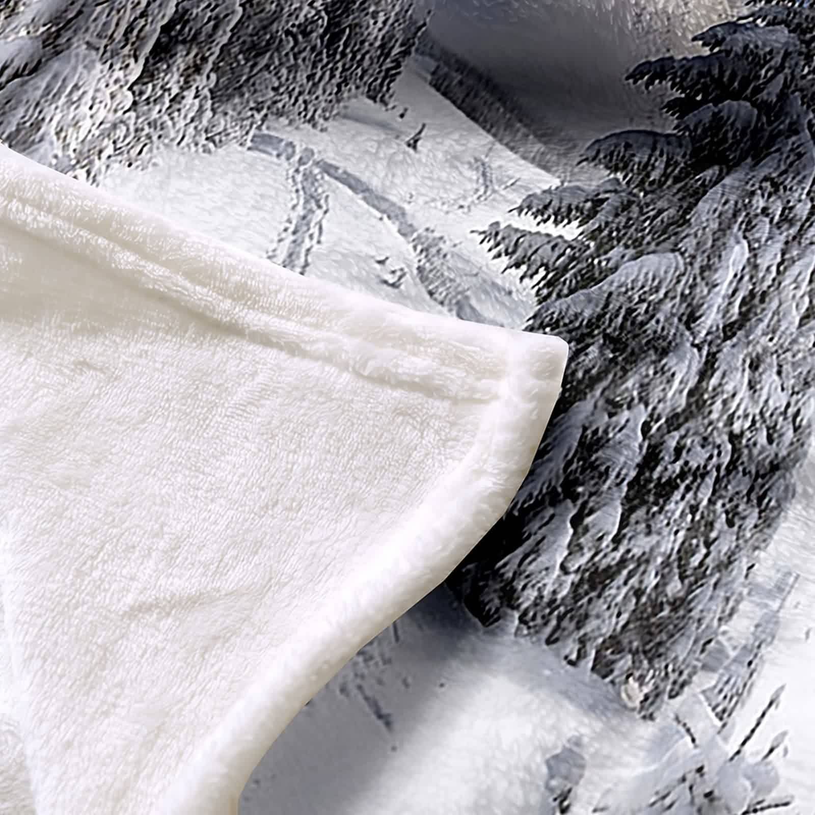 Couverture Polaire Tres Chaude, Couverture Tres Chaude Hiver Flanelle Bleu Blanc 130x150CM Arbre à Neige Blanket Douce Cosy Lit Canapé