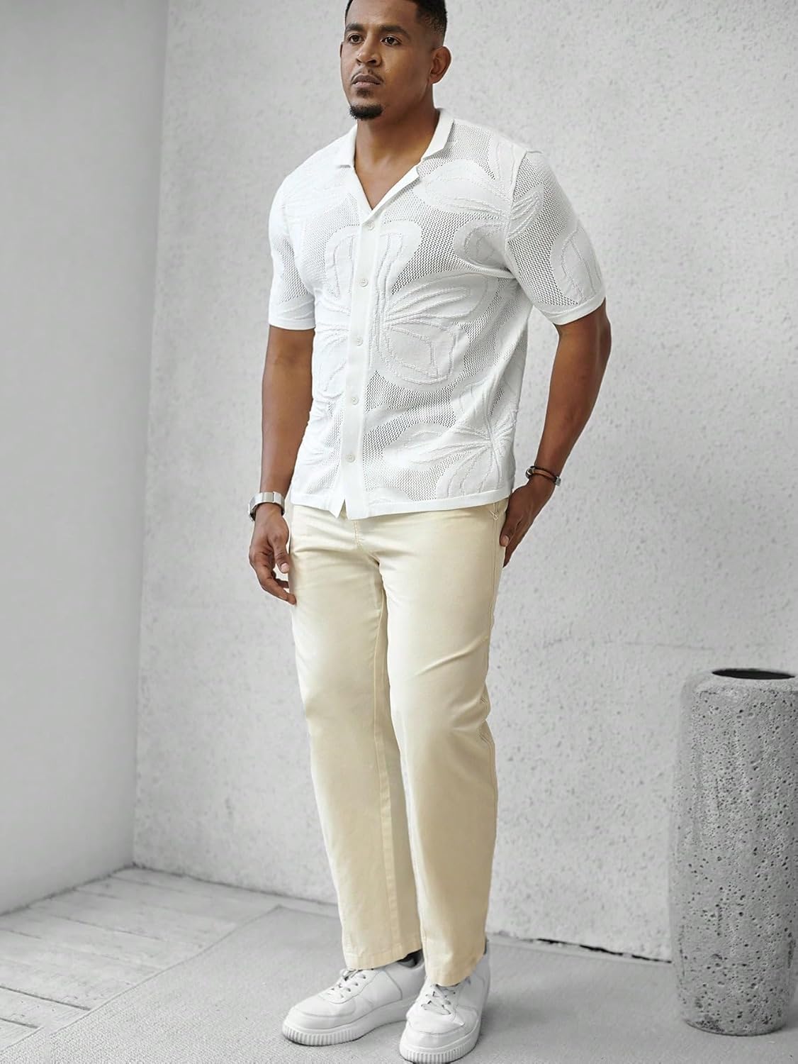 Men's Short Sleeve Single-Breasted Casual Knit Top