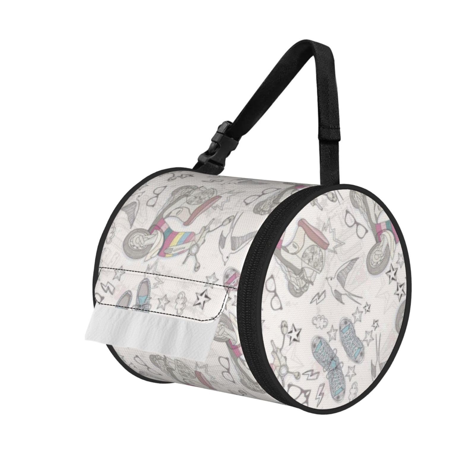 Cartoon Car Birds Shoes Print Hanging Toilet Paper Holder Camping Paper Towel Holder Portable Car Roll Paper Storage Bag With Adjustable Strap Suitable For Bathroom,Kitchen