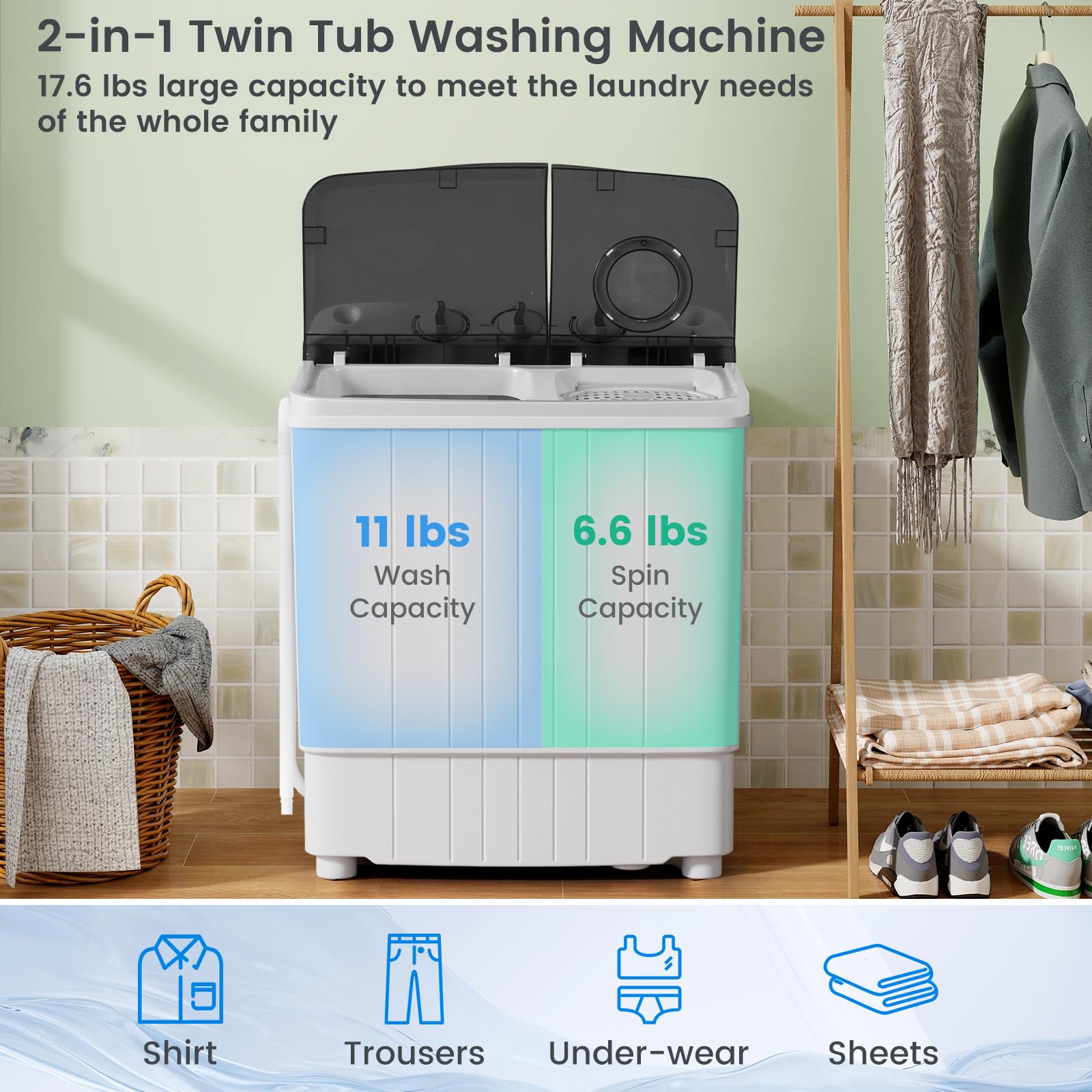 DollarDash Portable Mini Twin Tub 18lbs Washing Machine With