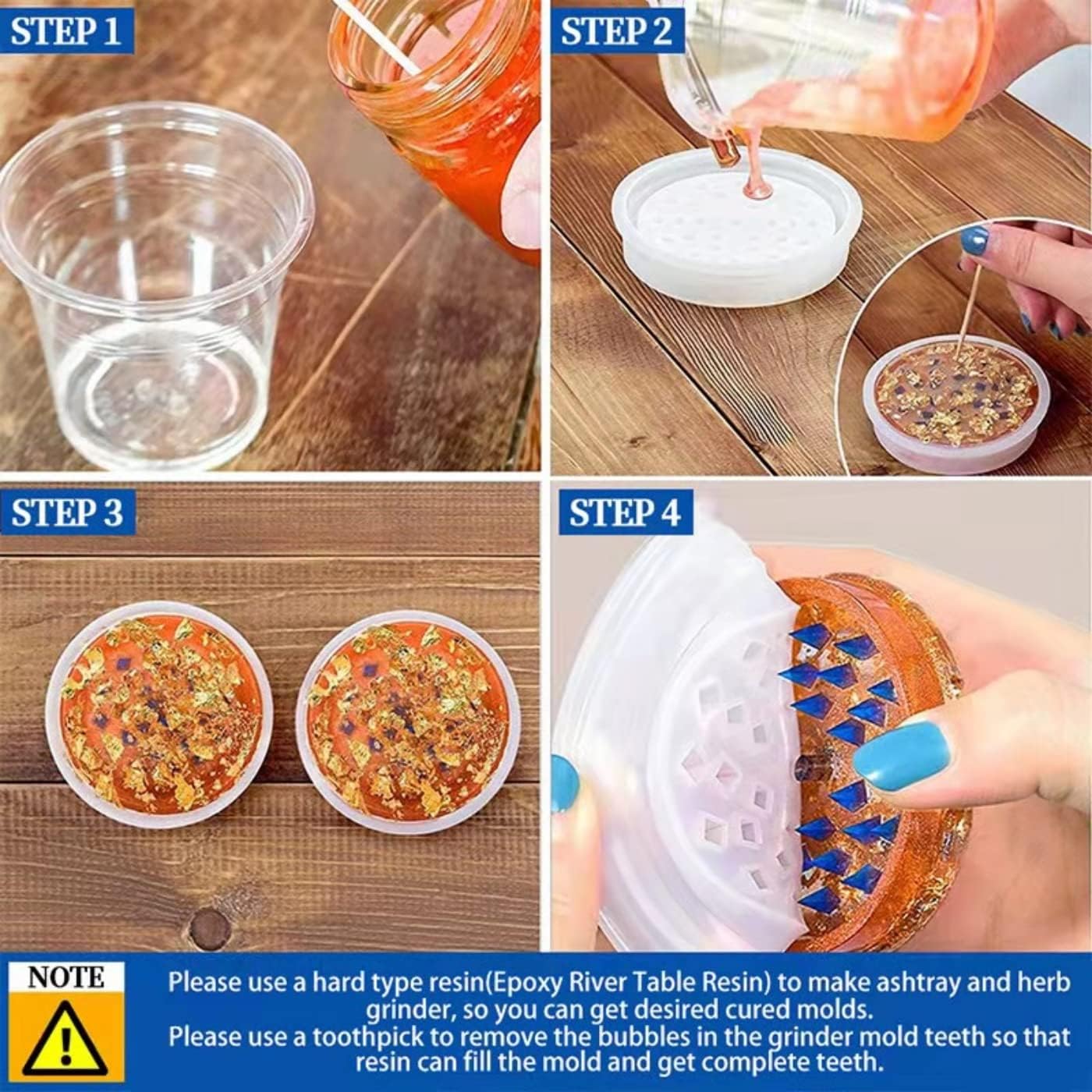 5 Piece Silicone Molds - Large Rolling Ashtray and Resin Grinder Mold with Efficient Spikes and Storage