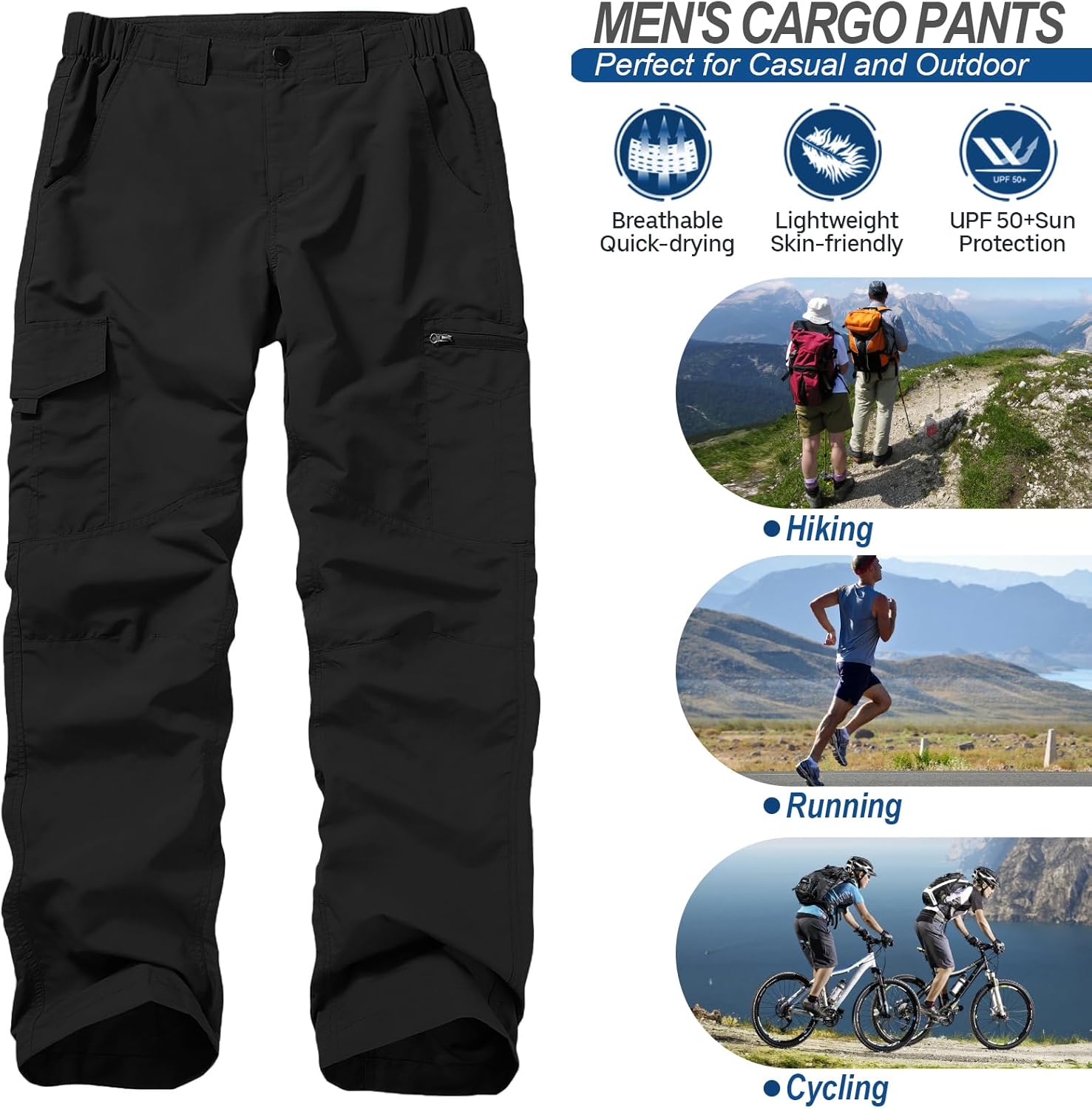 Mens Hiking Pants Quick Dry UPF 50 Travel Fishing Safari Cargo Pants Boy Scout Pants