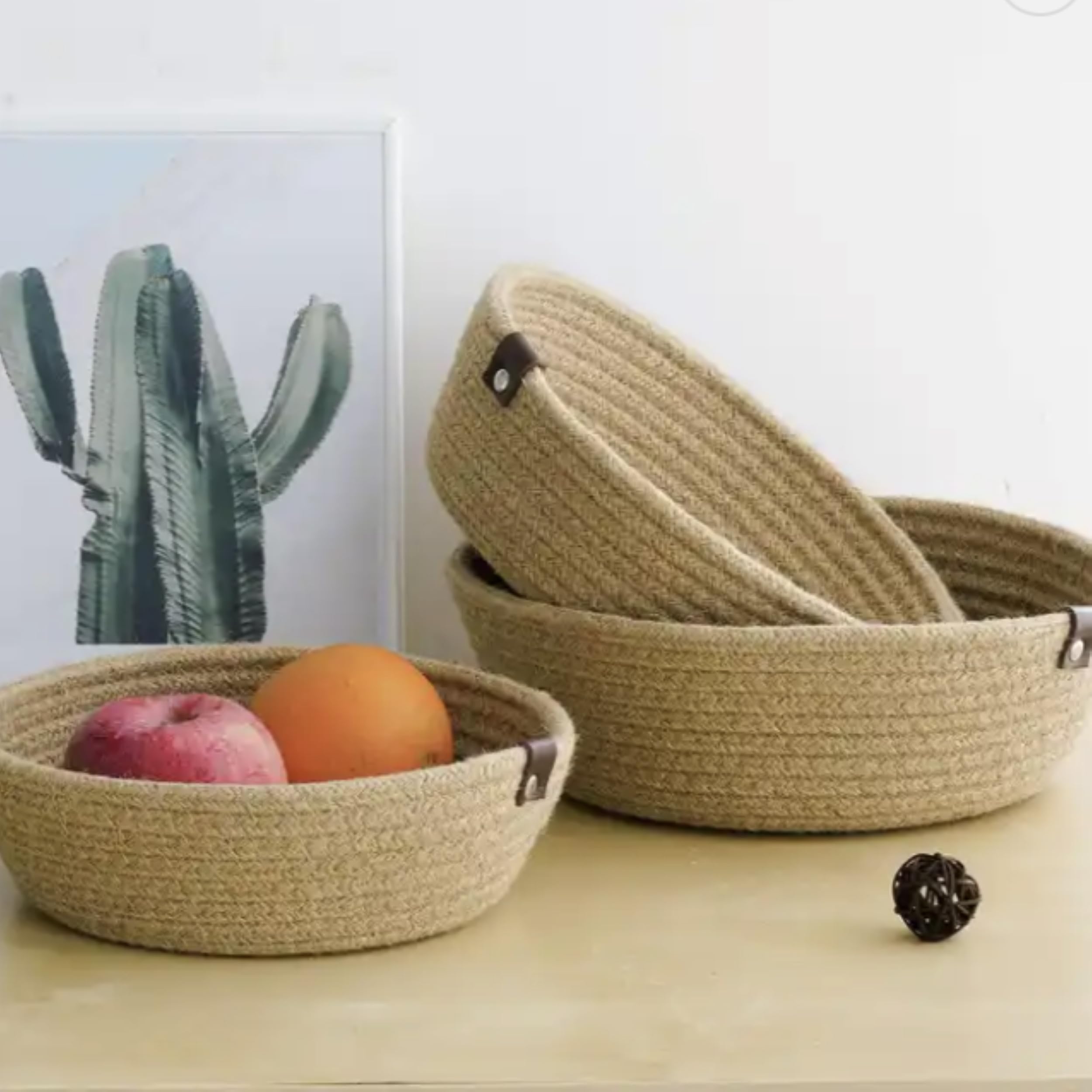 Set 3 Cestini In Corda Di Cotone Verde - Organizer Per Cucina, Bagno, Soggiorno, Giocattoli E Oggetti