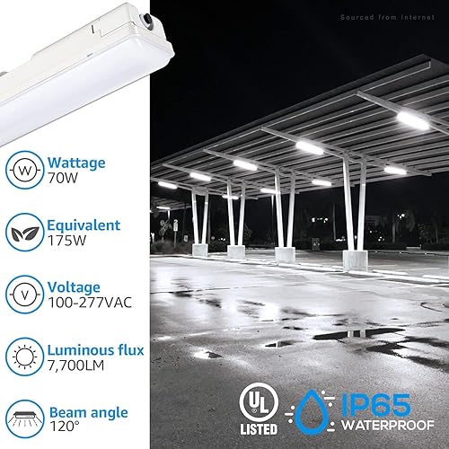 Miniatura 3 de LEONLITE Luz LED hermética de vapor de 4 pies, 70 W, 9000 lúmenes, 5000 K, 100-277 V, 0-10 V, regulable, a prueba de vapor, lámpara LED impermeable