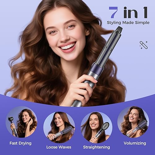 Miniatura 8 de Secador de pelo, secador de pelo, cepillo de aire caliente 7 en 1, secado rápido, rizado, alisado y voluminizador, motor de alta velocidad de 1500