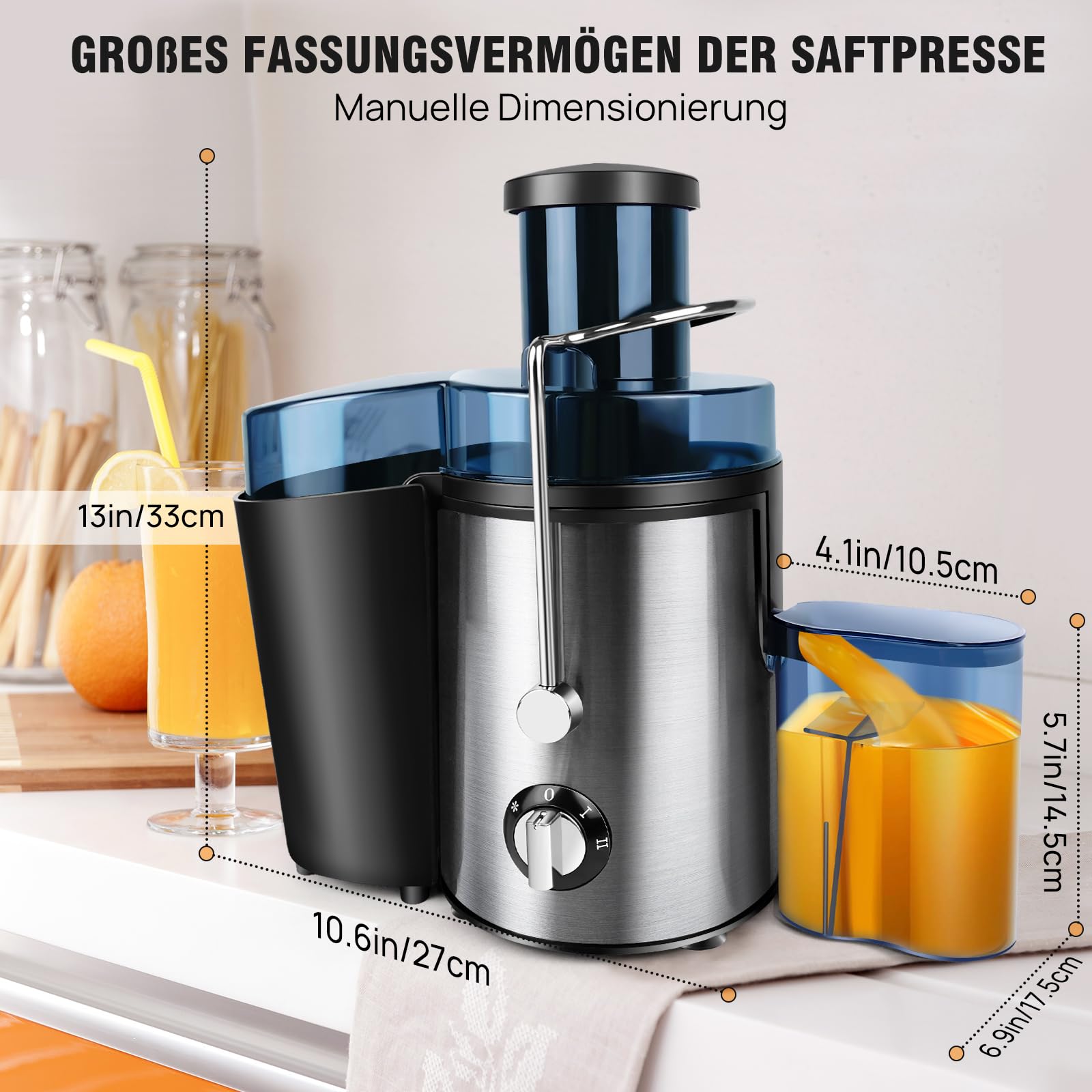 400W Entsafter, 500ml Große Saftauslauf mit Einfüllschacht, Leise und Easy-Clean, BPA-Frei für Obst und Gemüse, Silber
