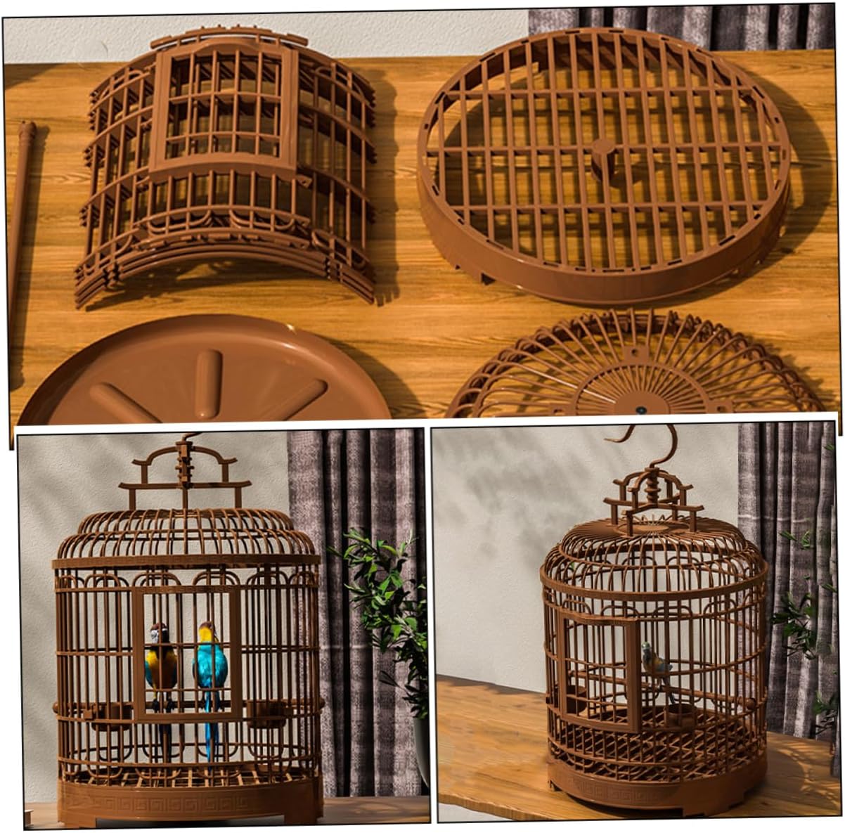 Large Retro Plastic Bird Cage Villa for Home and Outdoor Use Portable Travel Carrier for Parakeets Cockatiels and Lovebirds Spacious Design Easy Access and Detachable Base