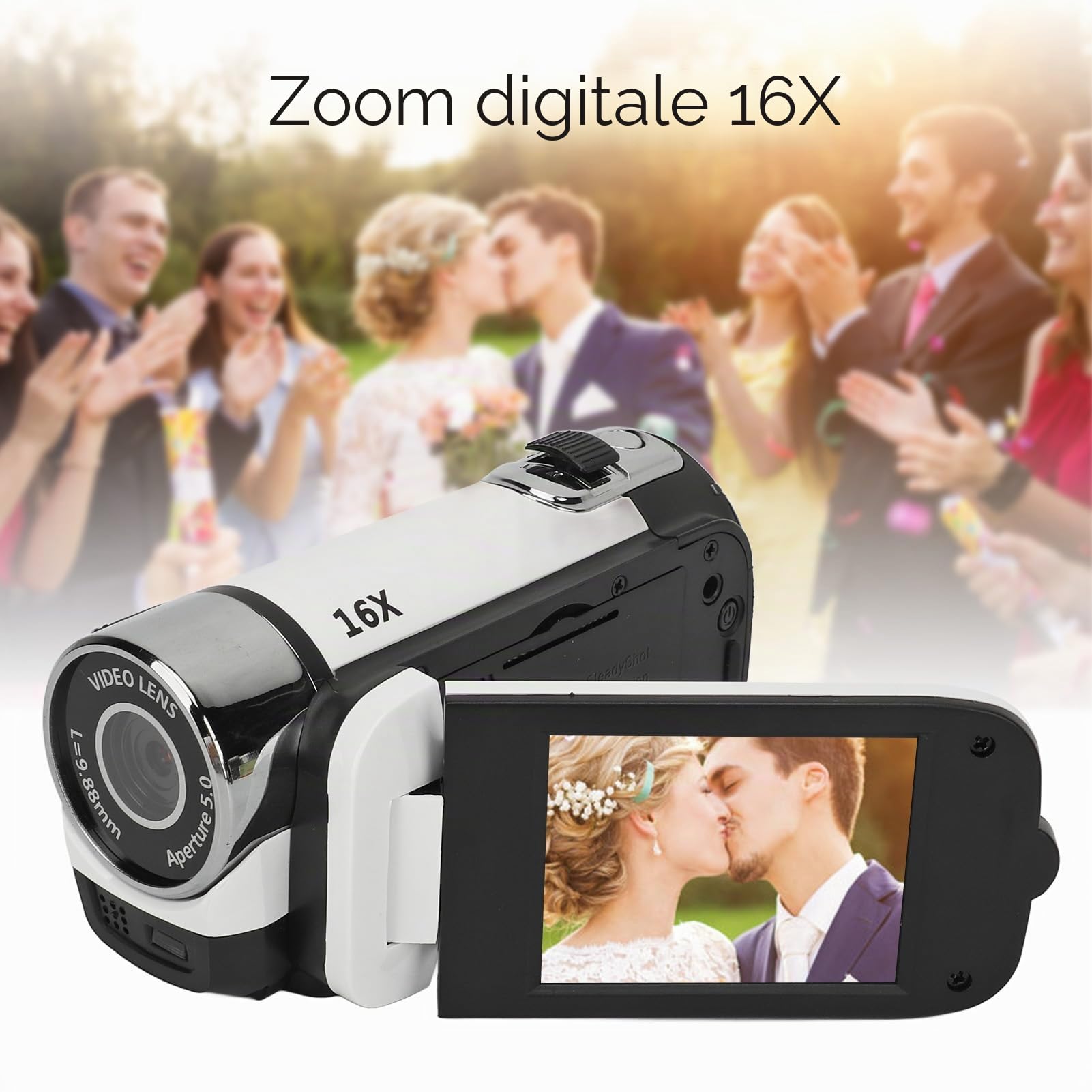 Camera Digitale Portatile da 2,4 Pollici da 16 MP, Videocamera a Schermo Rotabile HD 16x con Luce di Riempimento, Videocamera da Viaggio Compatta Registratore (WHITE)