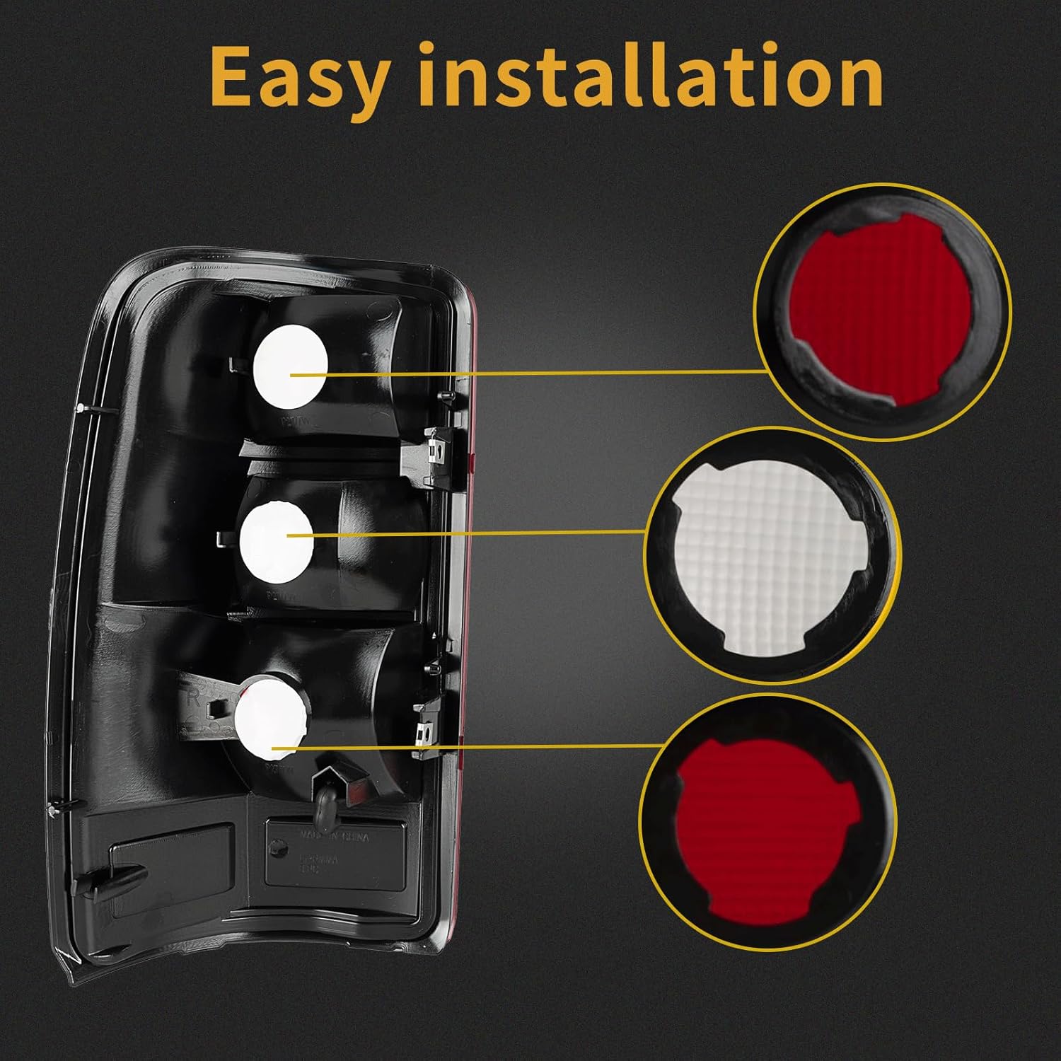 Tail Light Housing Compatible With 2000-2006 Chevy Tahoe Suburban 1500 2500 GMC Yukon Driver and Passenger Side Three-color Black Border Rear Brake Lamps Rear Brake Lamps