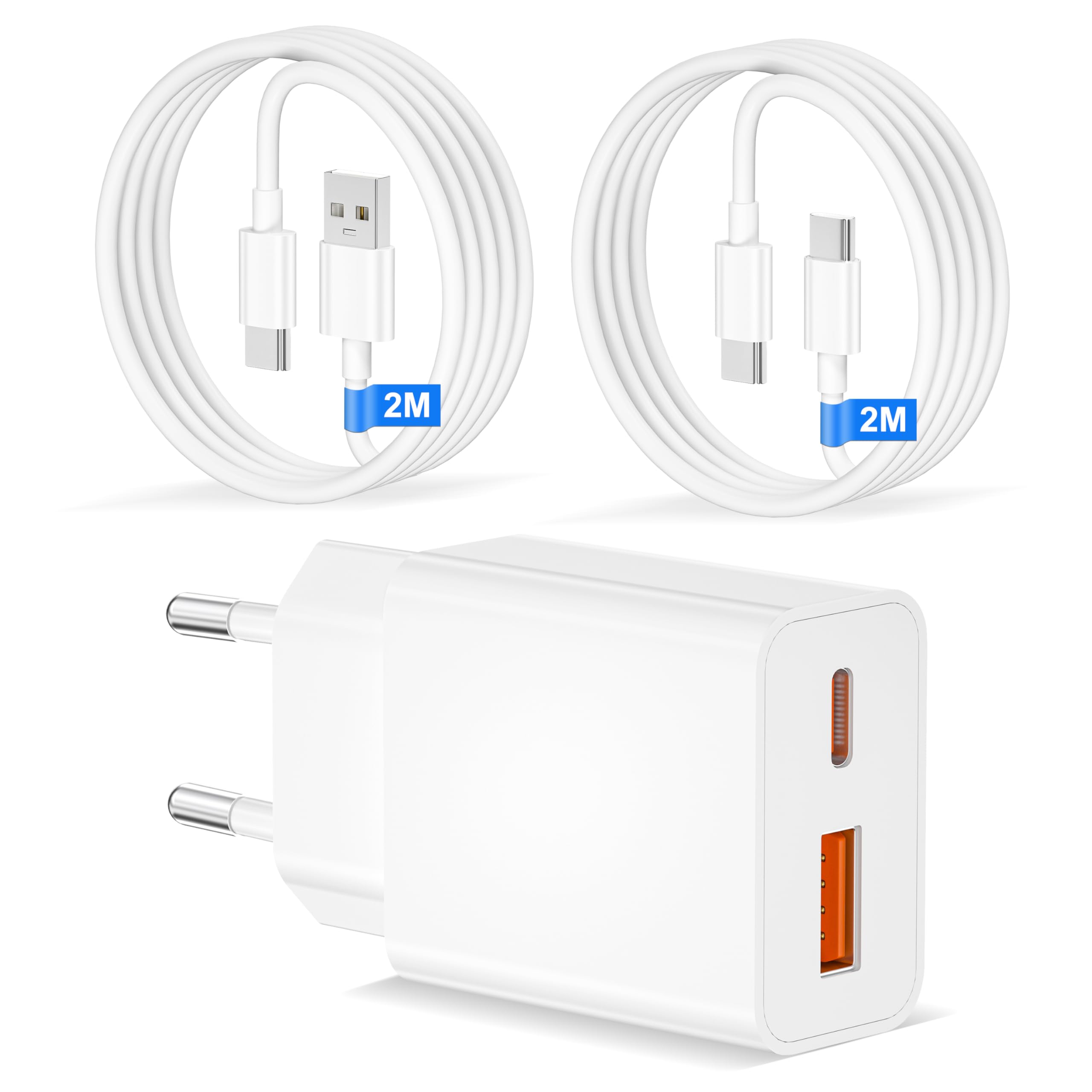 Ładowarka USB C do iPhone'a 17/Pro Max/17 Air, iPhone'a 16/16e/15 Plus, iPad, 2-portowego Samsunga Galaxy S28 o mocy 20 W, szybka ładowarka sieciowa typu C z kablem USB A/C do USB C o długości 2 m