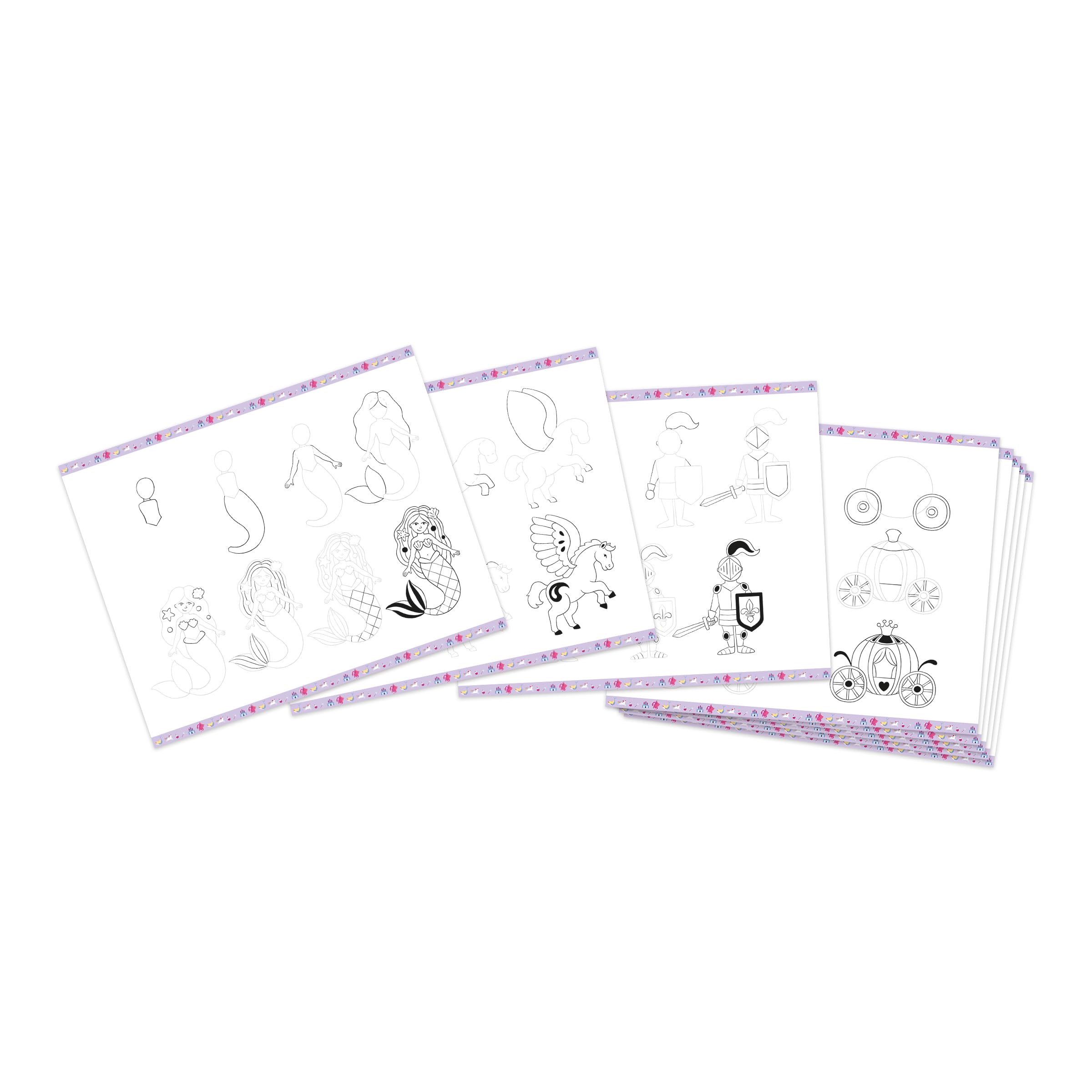 Janod - Step by Step Drawing - Nauka rysowania - 20 modeli fantasy - zestaw rysunkowy dla dzieci - nauka rysowania i koncentracji - od 7 lat - J09153