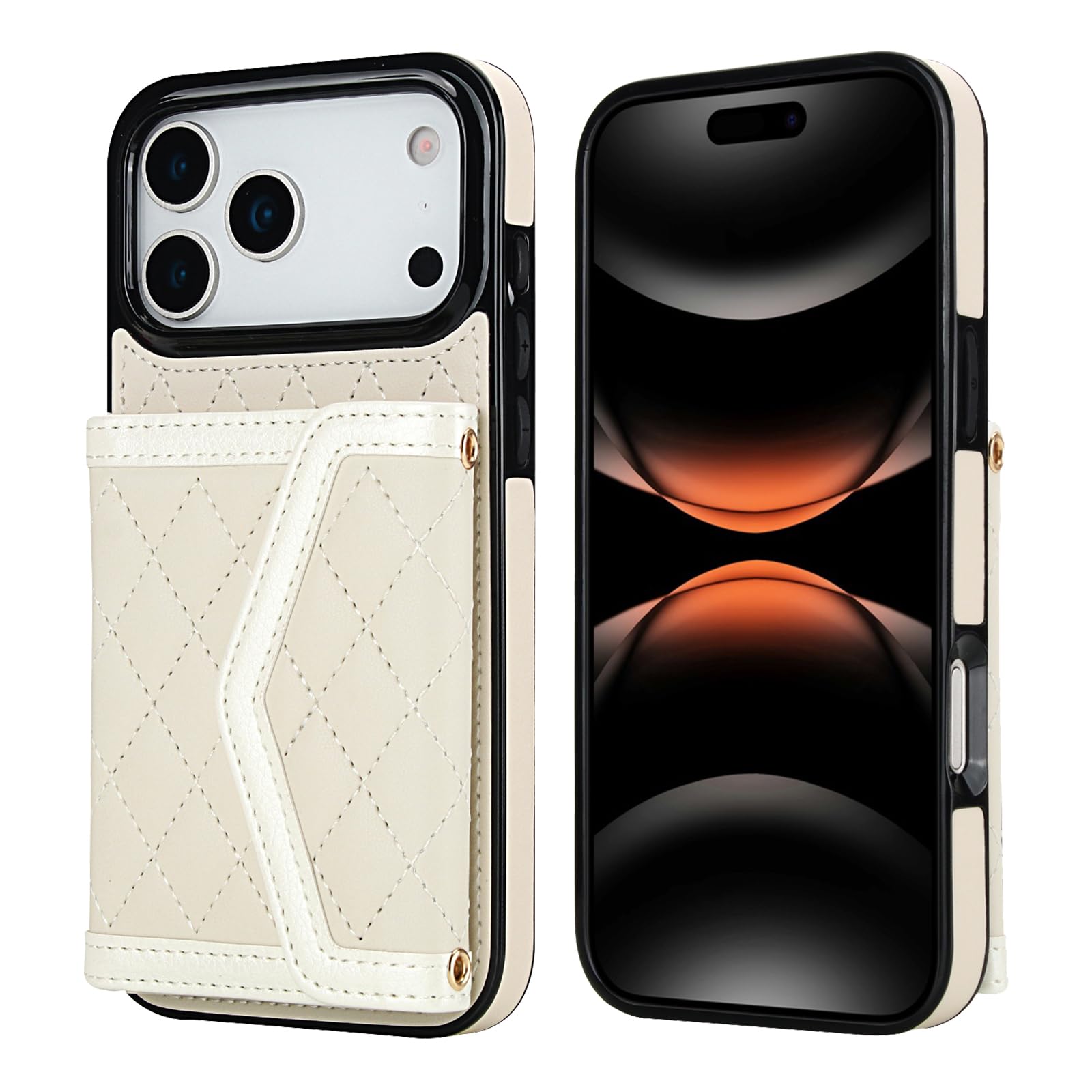 Étui de luxe iPhone Air blanc avec porte-cartes sécurisé et cordon long ajustable - 8