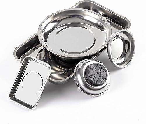Miniatura 7 de Rechabite Juego de 5 bandejas magnéticas de acero inoxidable con imán para herramientas para tornillos, enchufes, pernos, pasadores, mecánicos y