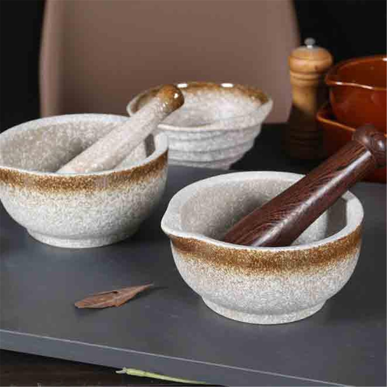 Mortaio con Pestello Set piccolo di mortaio e pestello in porcellana, ciotola in ceramica, massima capacità macinazione Molcajete per Pesto o Spezie