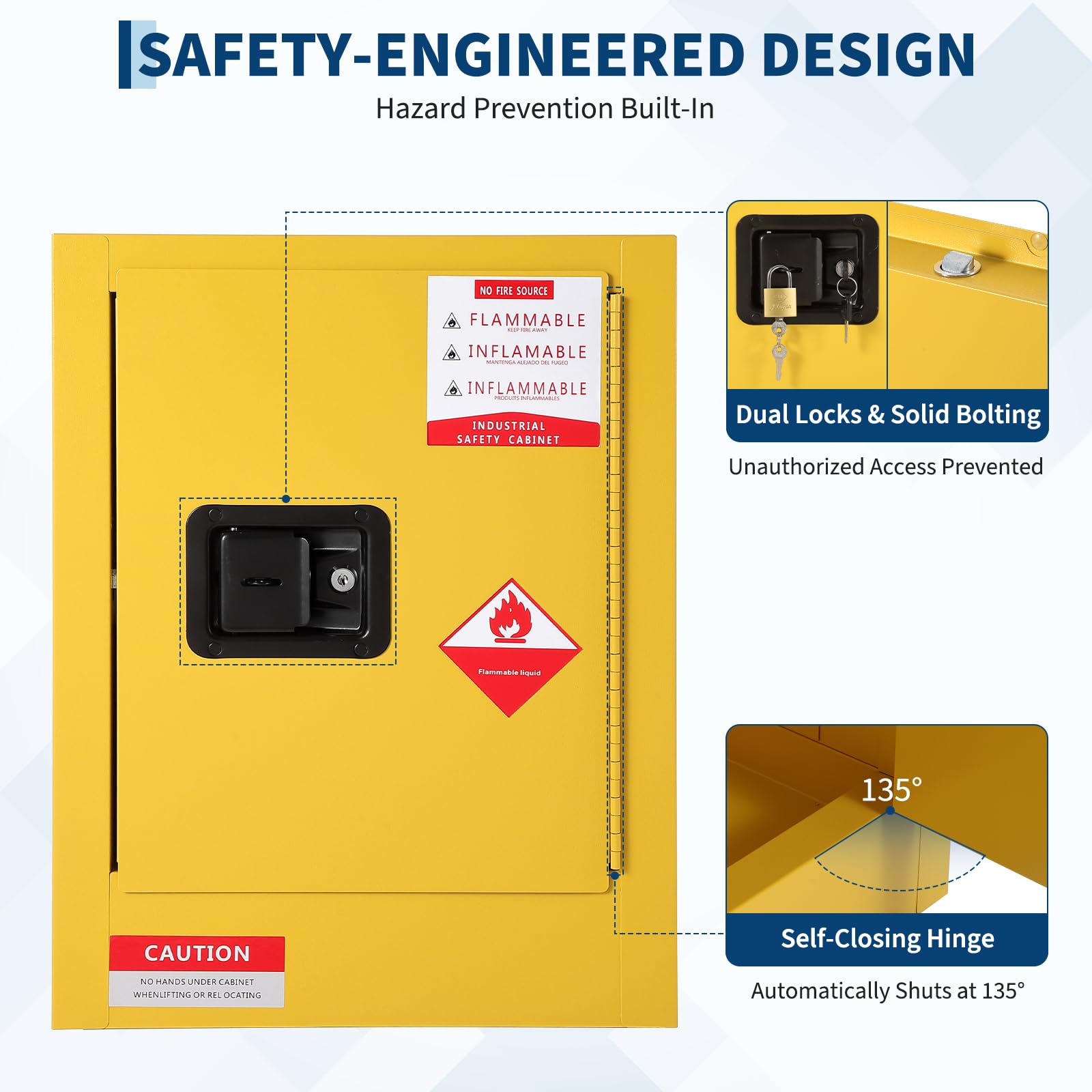 GarveeTech Gefahrstoffschrank 4 Gallonen, Sicherheitsschrank für brennbare Flüssigkeiten, mit selbstschließenden Türen, verstellbaren Böden, Auffangwanne, Erdungspunkt, abschließbarer Chemikaliensch