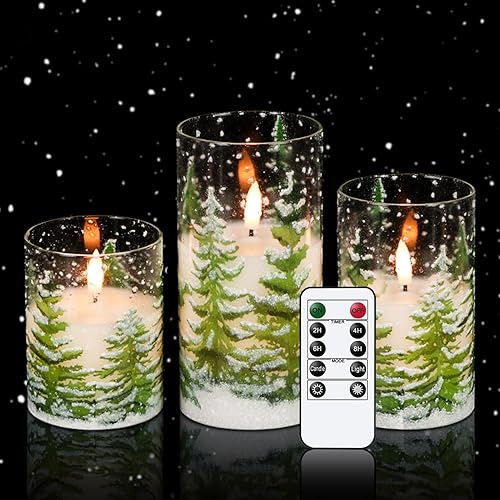 Miniatura 22 de Eldnacele Vela de cristal sin llama de Papá Noel con temporizador remoto, funciona con pilas, velas LED parpadeantes, paquete de 3 velas de Navidad
