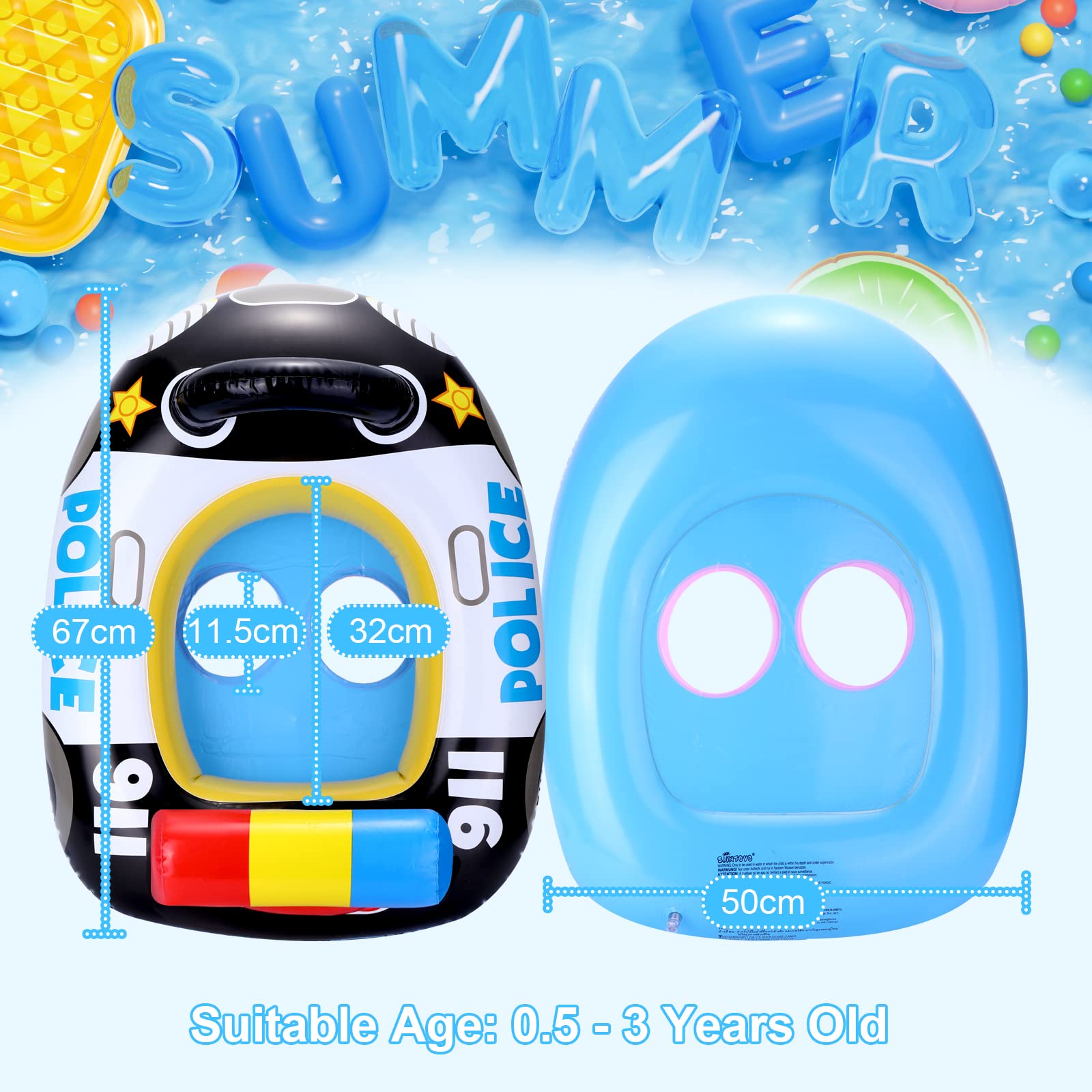 Anello di Nuoto del Fumetto,Auto Della Polizia Salvagente Neonato Galleggiante Gonfiabile del Bambino Dell'anello di Nuoto del Float Salvagente Seggiolino and Gonfiatore Bambini Piscina Giocattolo