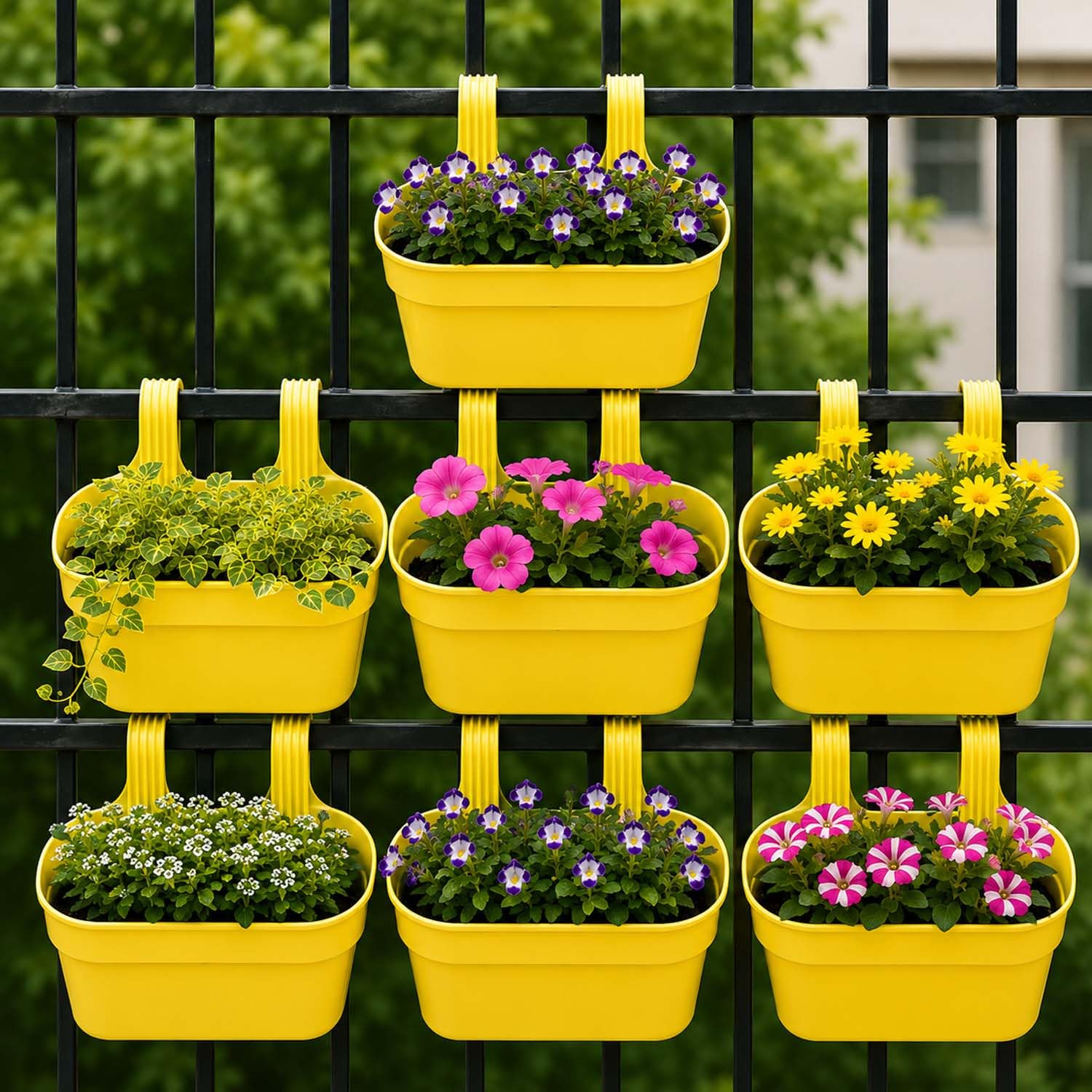 Go Hooked Railing Planters - 3 Hanging Flower Pots -12 Go Hooked Railing Planters - 3 Hanging Flower Pots -12