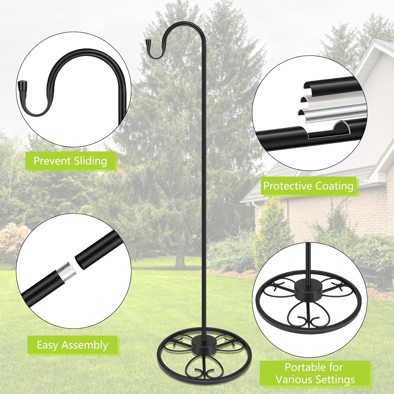 Adjustable Shepherds Hooks for Outdoor Indoor, 63 Inch Heavy Duty Bird Feeder Pole Stand, Shepherd Hooks for Wind Chime, Bird Feeders, Hanging Plants, Lantern