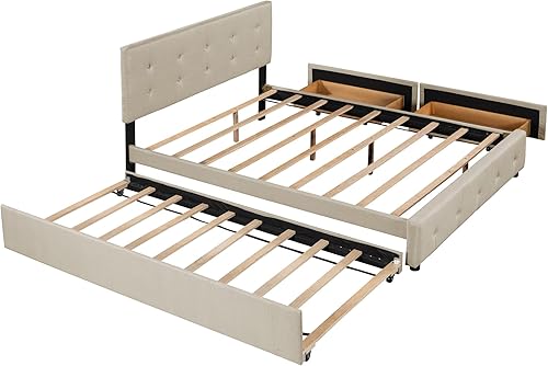 Miniatura 4 de P PURLOVE Cama de plataforma tamaño Queen para dormitorio, marco de cama tapizado de terciopelo para sala de estar, kit de listones incluido, no