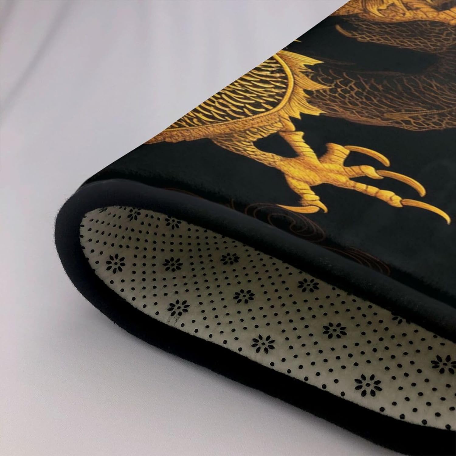 Flannel Non-Slip (Chinese Golden Yellow Dragon) Rug Pad 80×50in Soft Washable Protective for Hardwood Floors Bedroom Bathroom Living Room