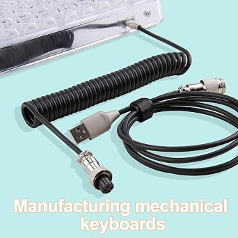 Coiled Keyboard Cable 1.8m,Type-C To USB A TPU Spring Mechanical Cable with Detachable Metal Aviator Connector Extendable Custom Coiled USB-C for PC Laptop Gaming Keyboard (Black) | Cable with Detachable Metal Aviator Connector Extendable Custom Coiled USB-C for PC Laptop Gaming Keyboard (Black)