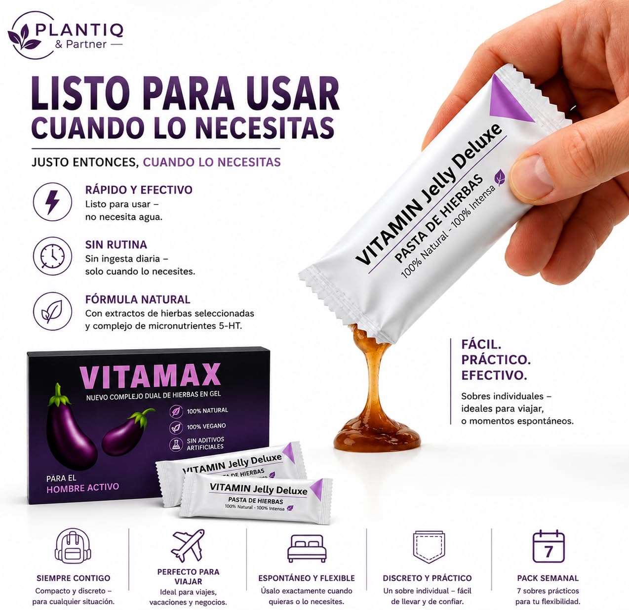 Vitamax Extra Fuerte – Gelée Royale FORTE – Potenciador Natural de Testosterona para Deseo, Placer y Resistencia – Alta Concentración – 7 Sobres Testo-Extreme para Hombres