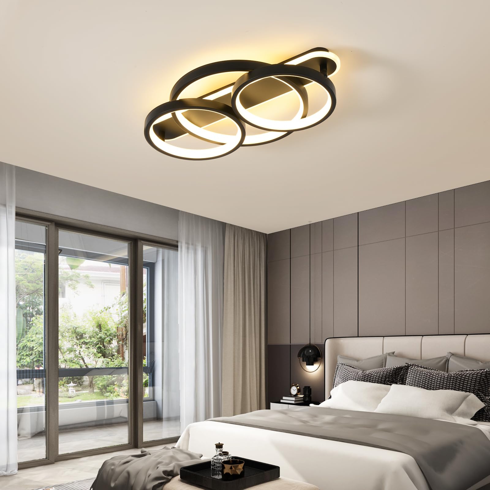 MYCUL Plafoniere led a soffitto moderni,Lampadari soffitto dimmerabile con telecomando,Lampada da soggiorno e camera da letto da 3000K-6000K,Plafoniera da soffitto per cucina sala da pranzo Nero