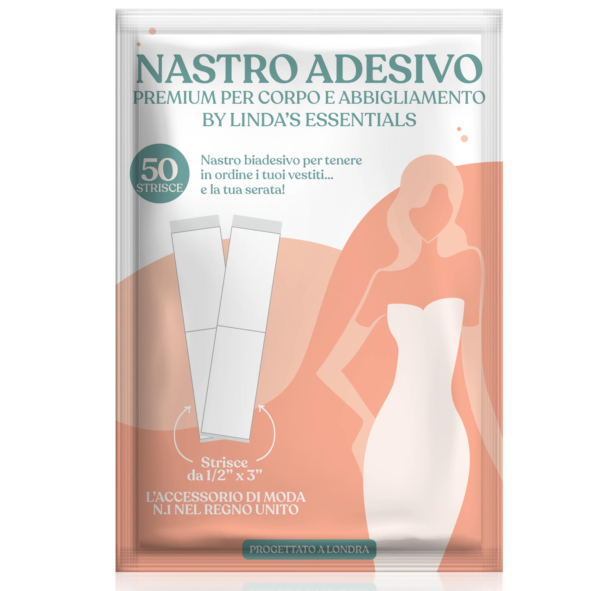 Linda's Essentials Nastro biadesivo Extra forte per tessuti Fashion Tape, biadesivo trasparente per scollature, spalline, orli