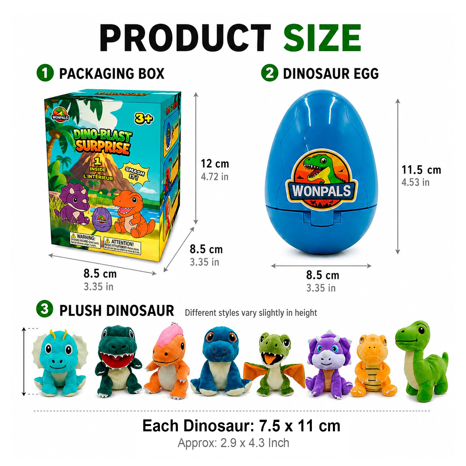 YH YUHUNG Wonpals Dino-Blast Surprise Huevo, dinosaurio de peluche, caja ciega misteriosa, 8 tipos, juguete coleccionable para niños (6)